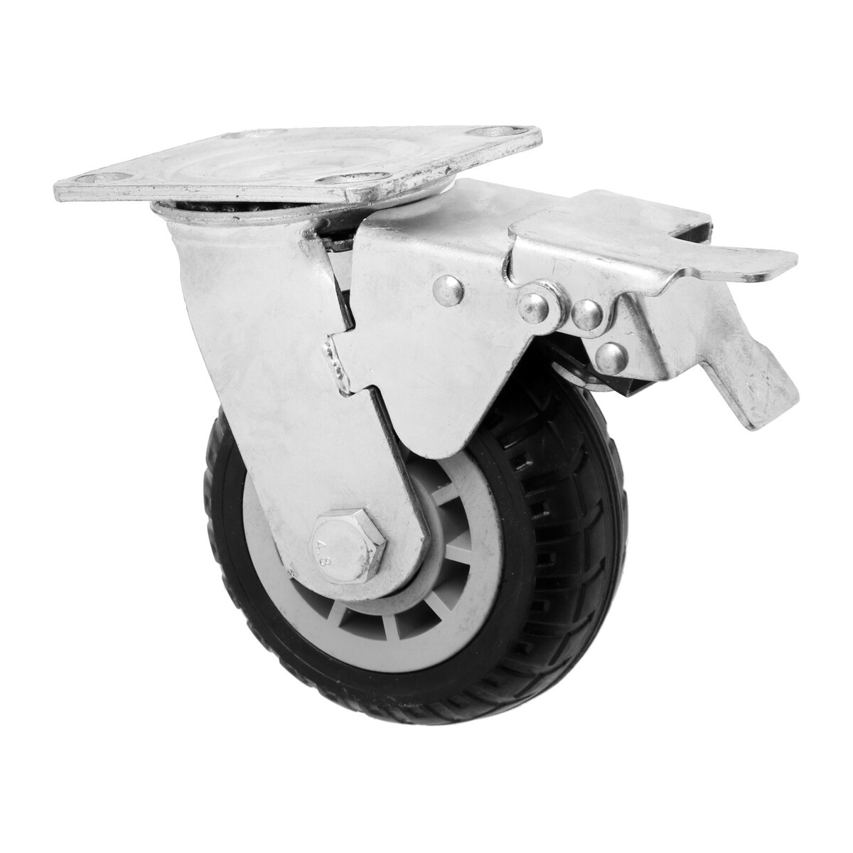 Колесо для транспортных тележек поворотное, d=125, на площадке, со стопором, покрытие резина 9917 колесо промышленное резина pr 100х30х126 мм поворотное мави про