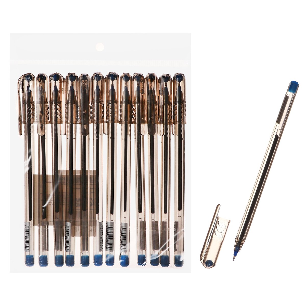 Набор шариковых ручек 12 штук, 0,7мм, корпус прозрачный игольчатый, пишущий узел, чернила синие внешний корпус для hdd 3 5 orico 3139c3 прозрачный