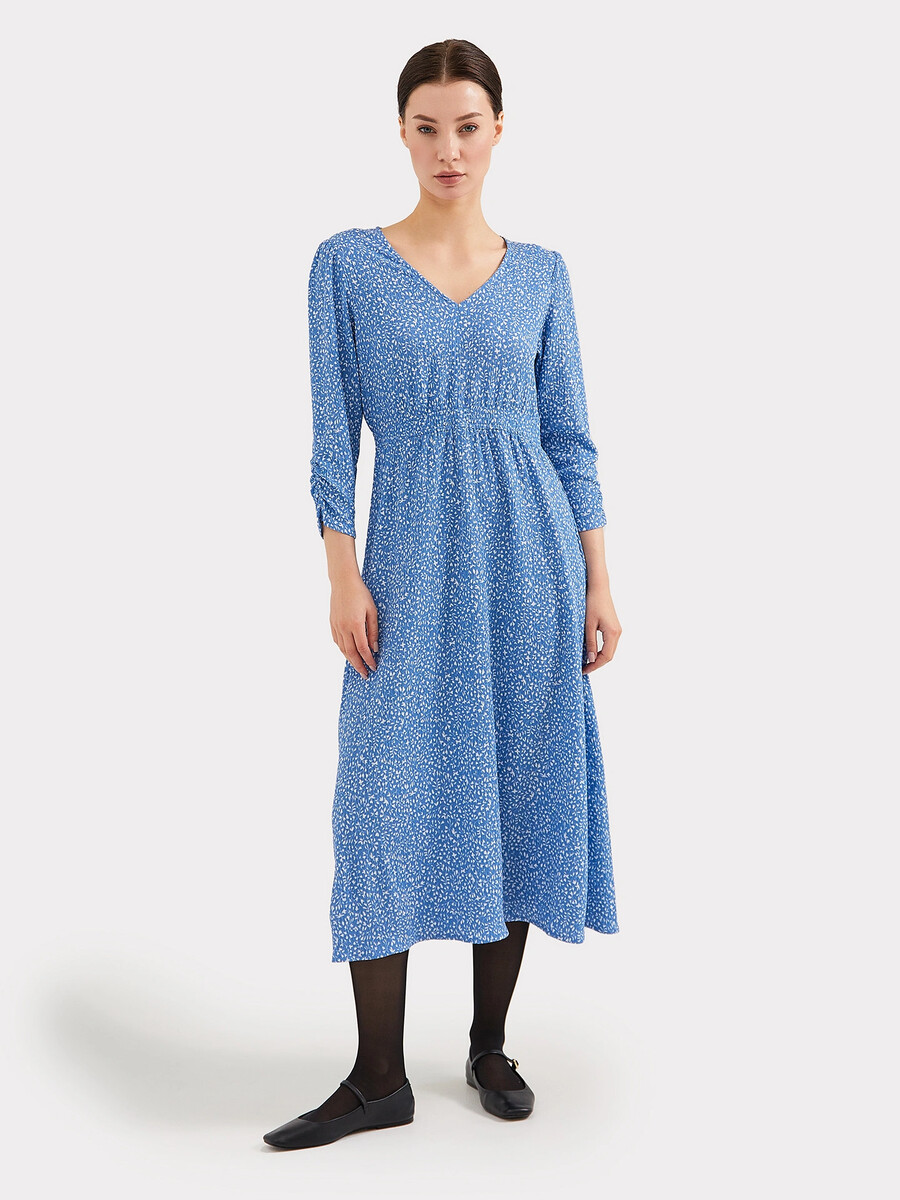 Платье женское синее со светлыми веточками