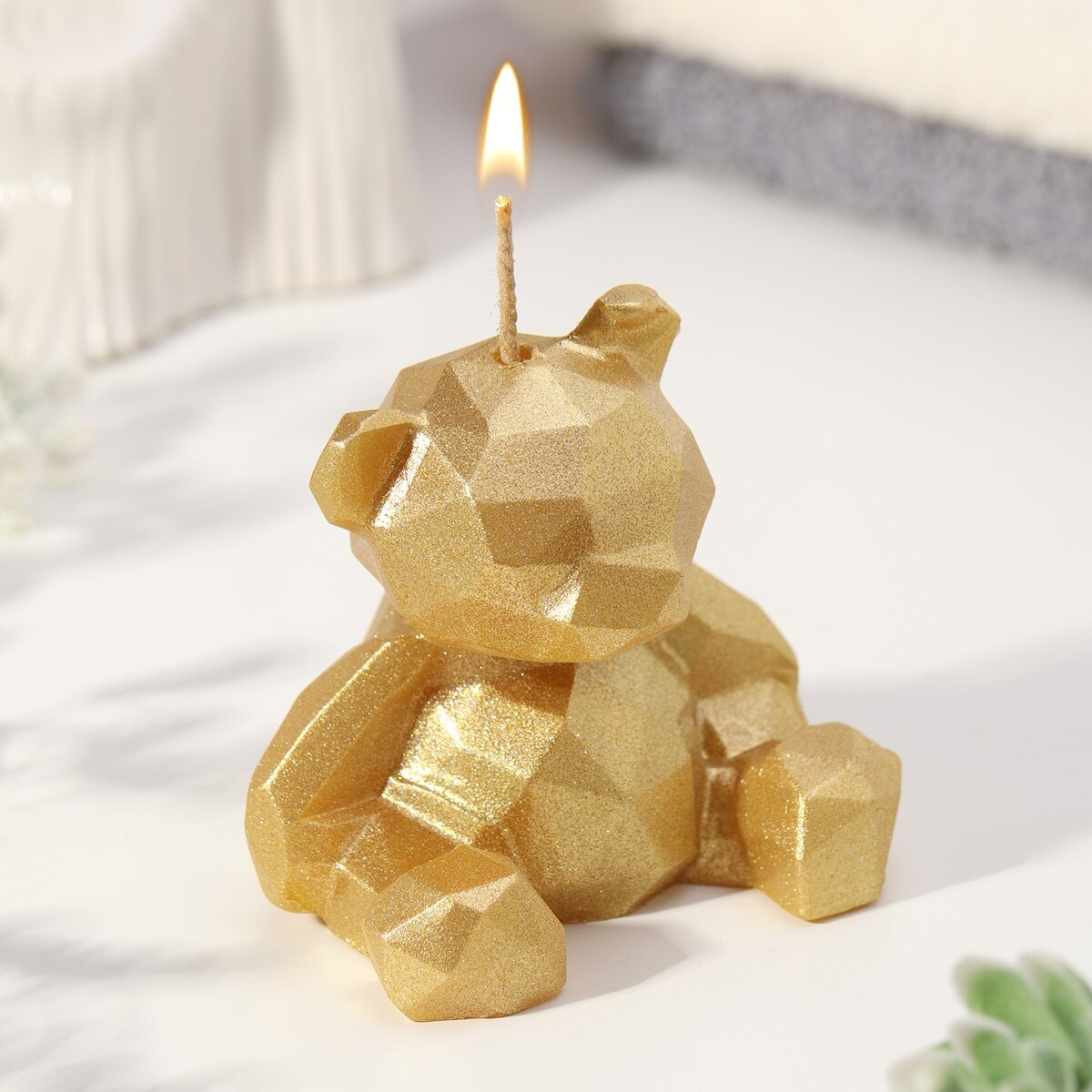 Свеча декоративная мишка-грани 7см, золотой ваза стекло настольная 25 см грани y6 6350 с золотой отводкой прозрачная
