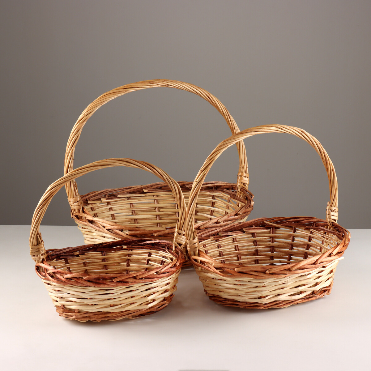 

Набор корзин из 3 шт, 42x33x14,5хh36,5, натуральный/белый, ива, Бежевый