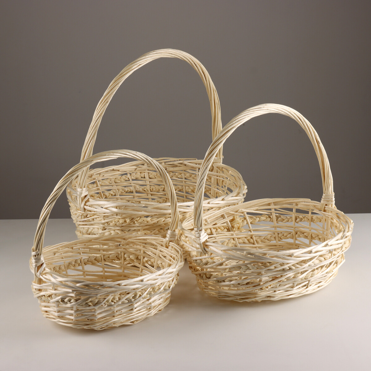 

Набор корзин из 3 шт, 45x36x16xh43см, белый, ива