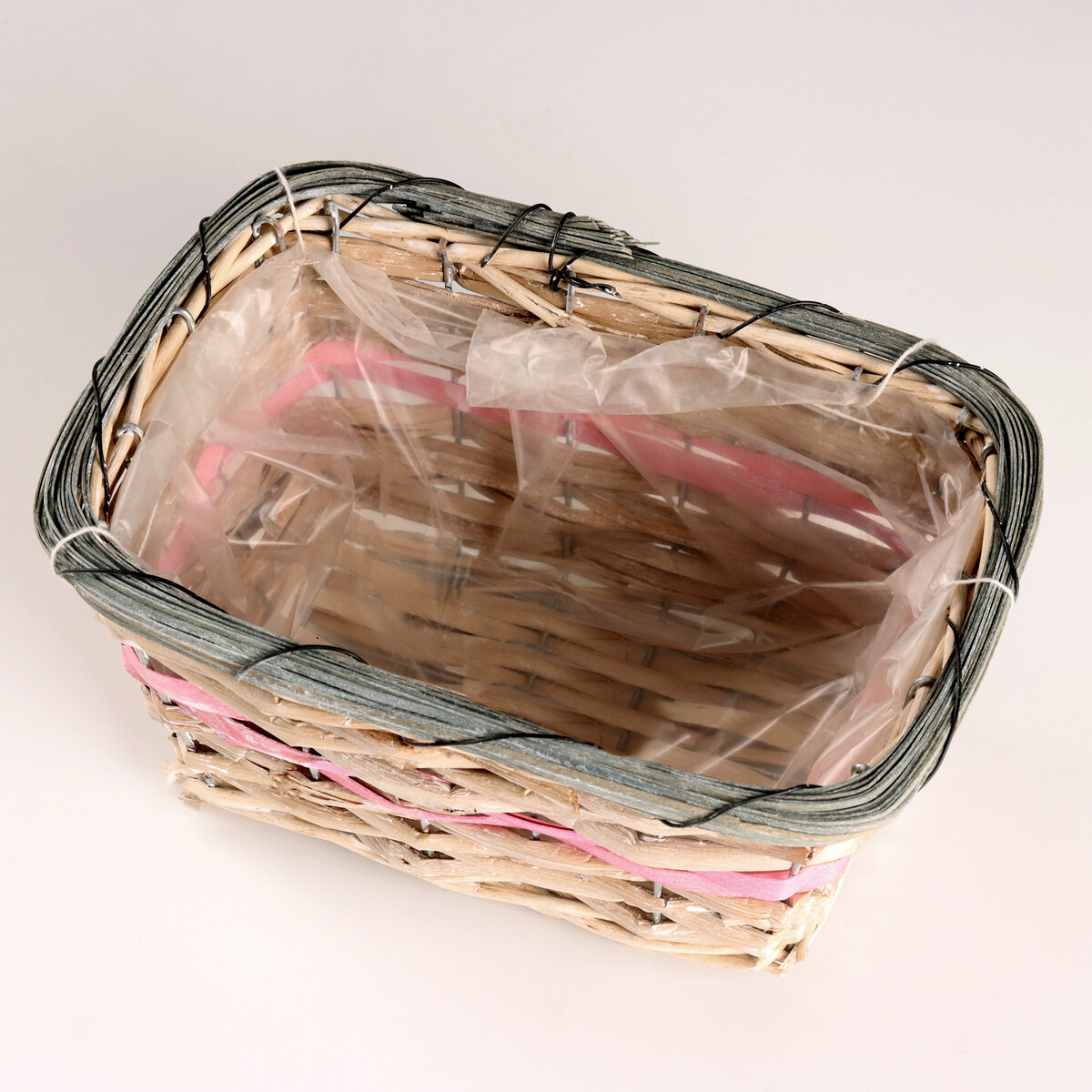 Кашпо плетеное, прямоугольное, 23x15хh12см, натуральный/розовый No brand 09411515 - фото 3