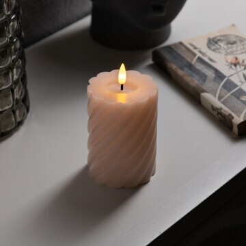 Светодиодная свеча витая розовая, 7.5 × 