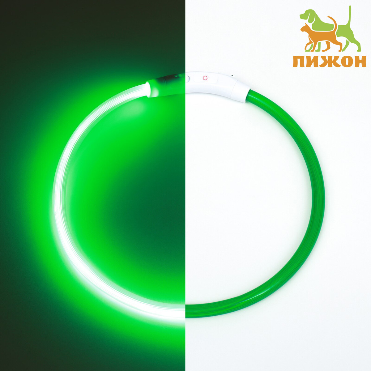 Ошейник - кольцо с подсветкой, зарядка от usb, до 70 см, 3 режима свечения, зеленый