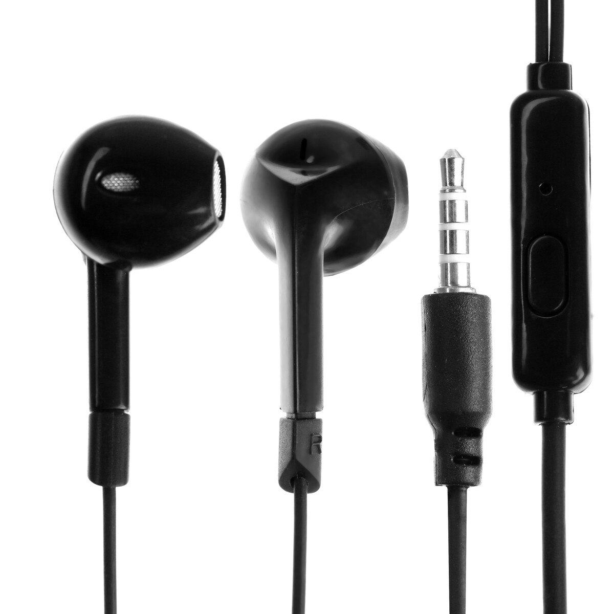 Наушники r-2, проводные, вкладыши, микрофон 1 м, jack 3.5 мм, черные наушники smartbuy model x вакуумные микрофон 105 дб 16 ом 3 5мм 1 05 м черные