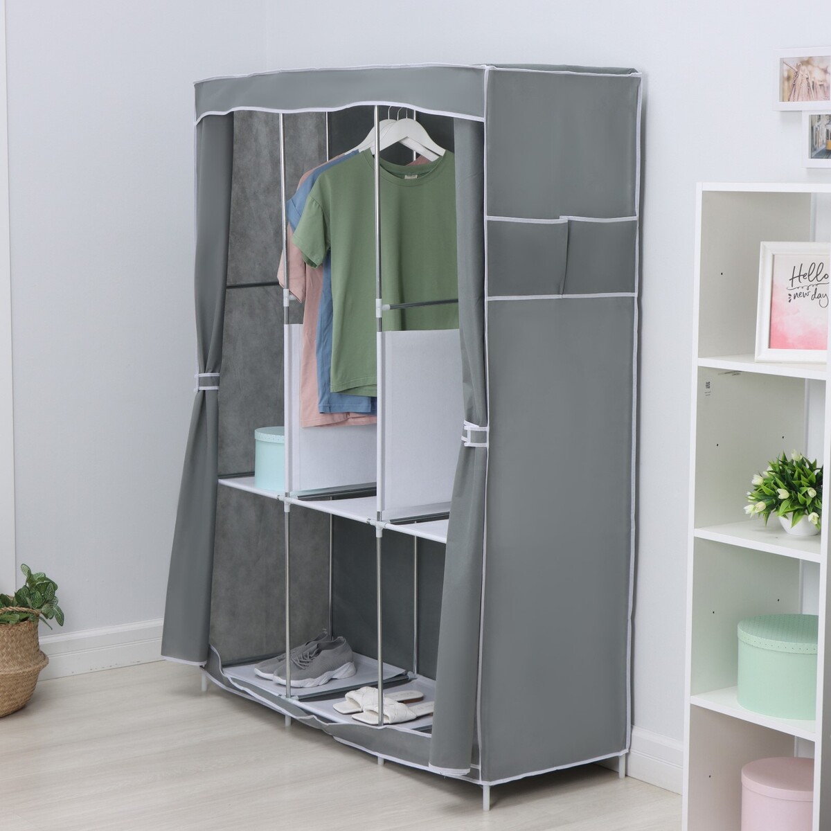 Шкаф тканевый каркасный, складной ladо́m, 125×45×168 см, цвет серый шкаф тканевый каркасный складной ladо́m 125×45×168 см серый