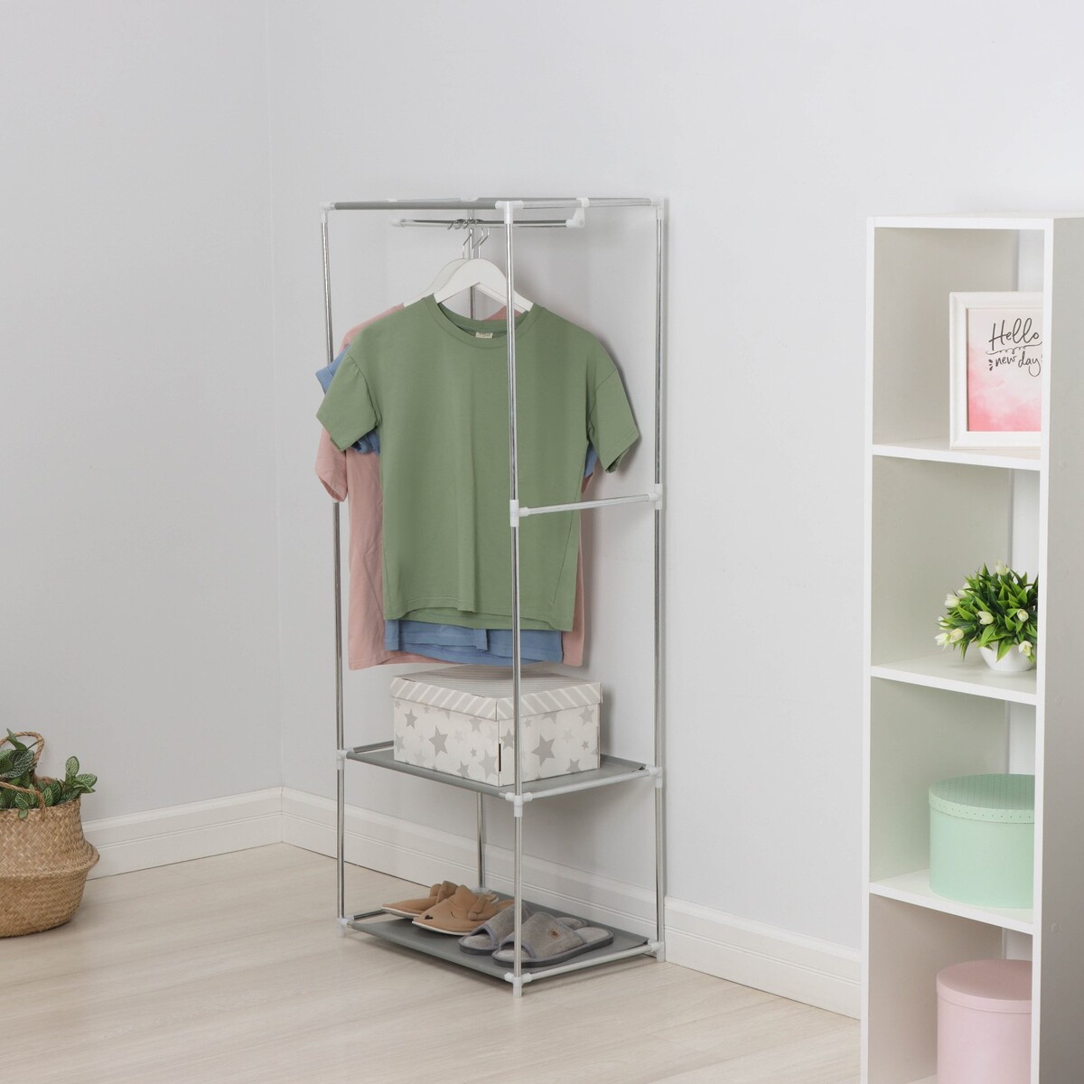 Вешалка напольная для одежды ladо́m, 2 полки, 55×36×140 см, цвет белый
