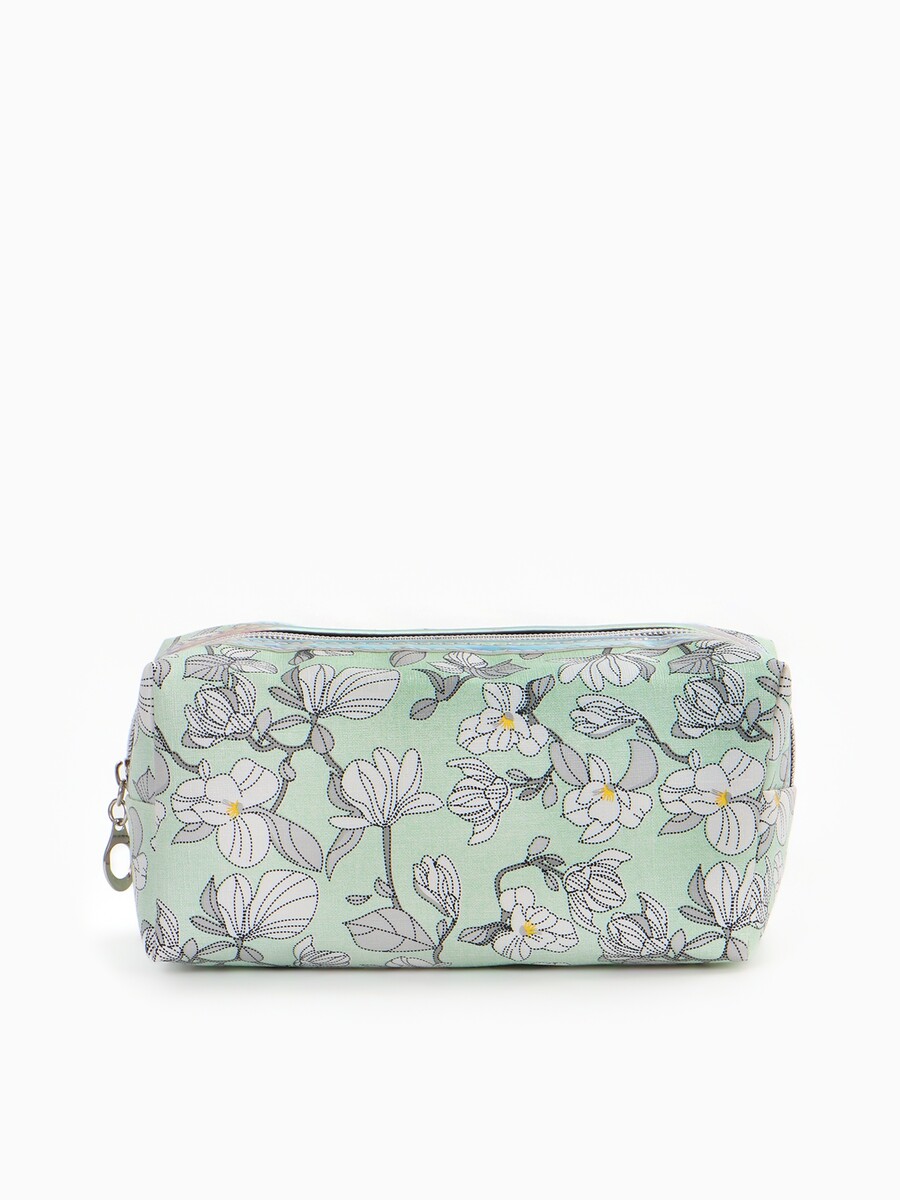 

Косметичка на молнии женская, с рисунком, с рисунком, пастельно-зеленая, Зеленый