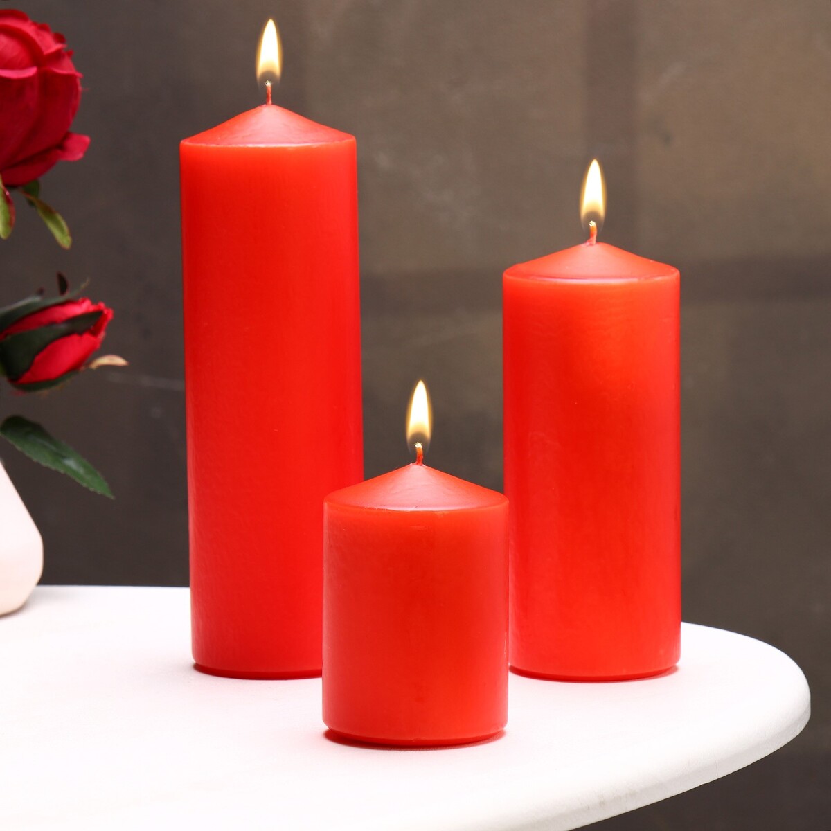 Набор свечей - цилиндров 3в1 (6х14 см, 6х19 см, 6х8,5 см), красный набор свечей цилиндров 3в1 6х14 см 6х19 см 6х8 5 см белый