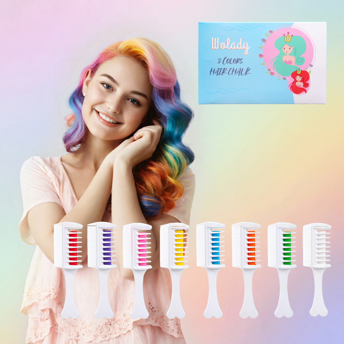 Мелки для волос с расческой, набор 8 цветов мелки для волос милая леди 61101 ml