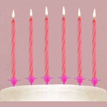 Свечи в торт, розовые, 24 шт., 7,2 х 17,