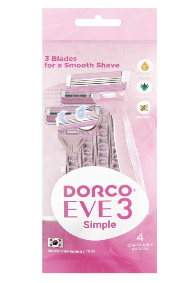 Dorco eve 3 однораз.станок 4шт.плав.гол.с 3лезв. увл.п,прорез.ручка (вьетнам) Dorco, цвет розовый