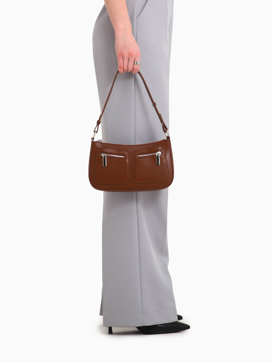 

Сумка женская багет textura на молнии, 21×6×13 см, коричневая, Коричневый