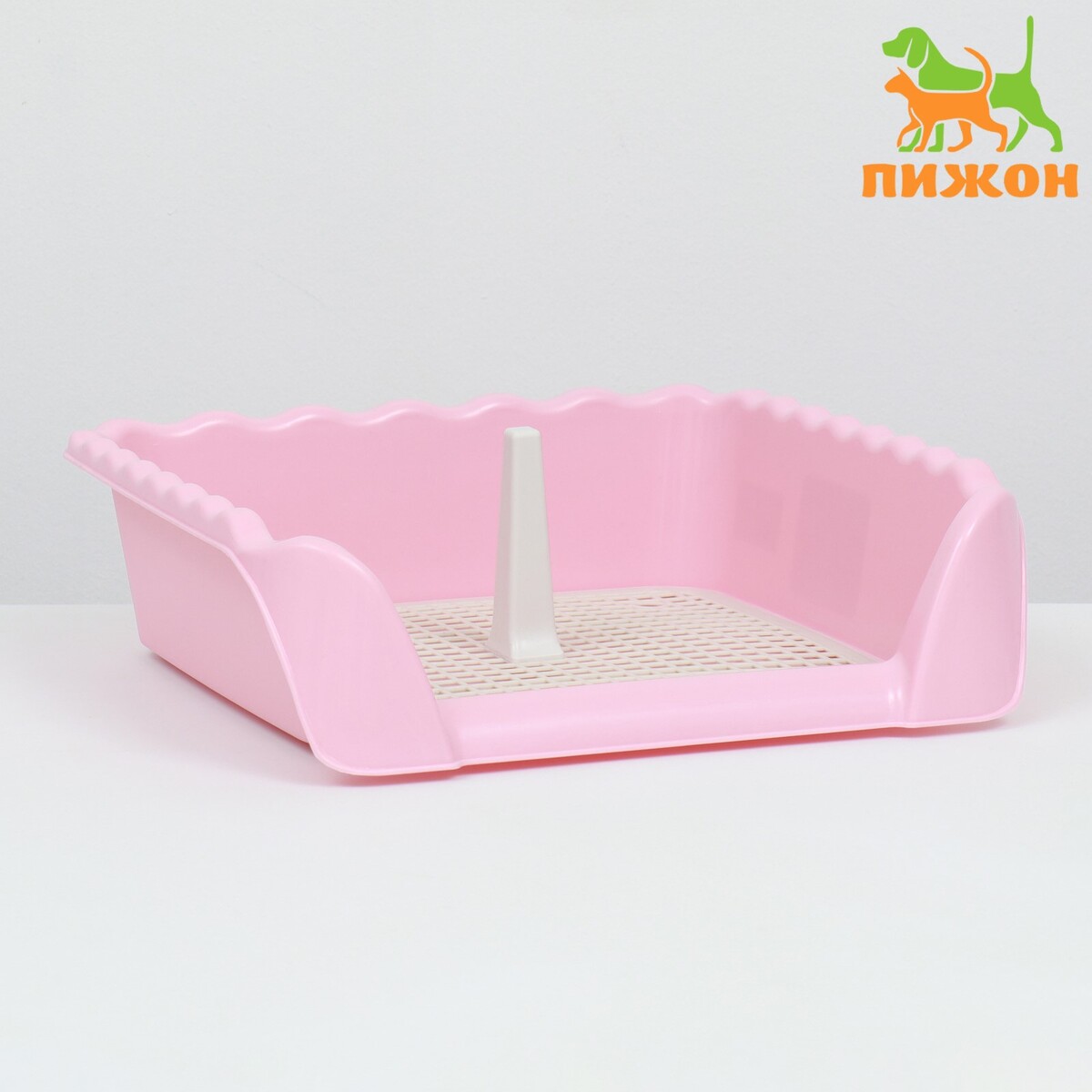 Туалет для собак с высокими бортами и съемной сеткой 38х36х12 см, розовый туалет для собак 46 5 х 35 5 х 5 5 см со стенкой съемной решеткой и столбиком розовый