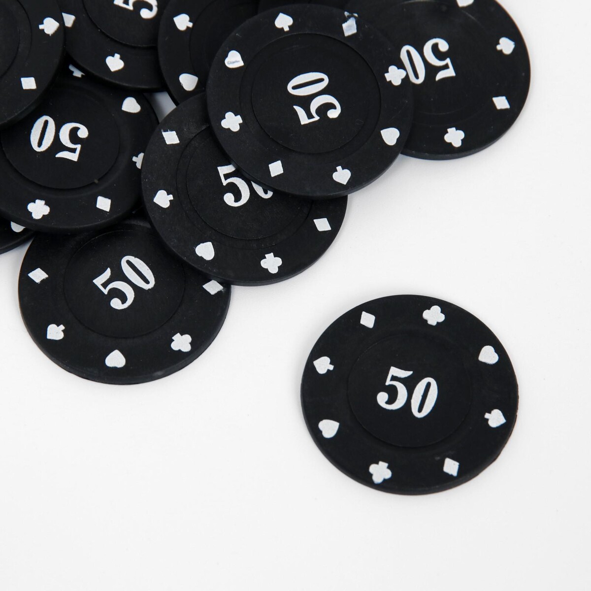 Набор фишек с номиналом 50, однотонные, черные, в наборе 25 шт. No brand 09736664 - фото 1
