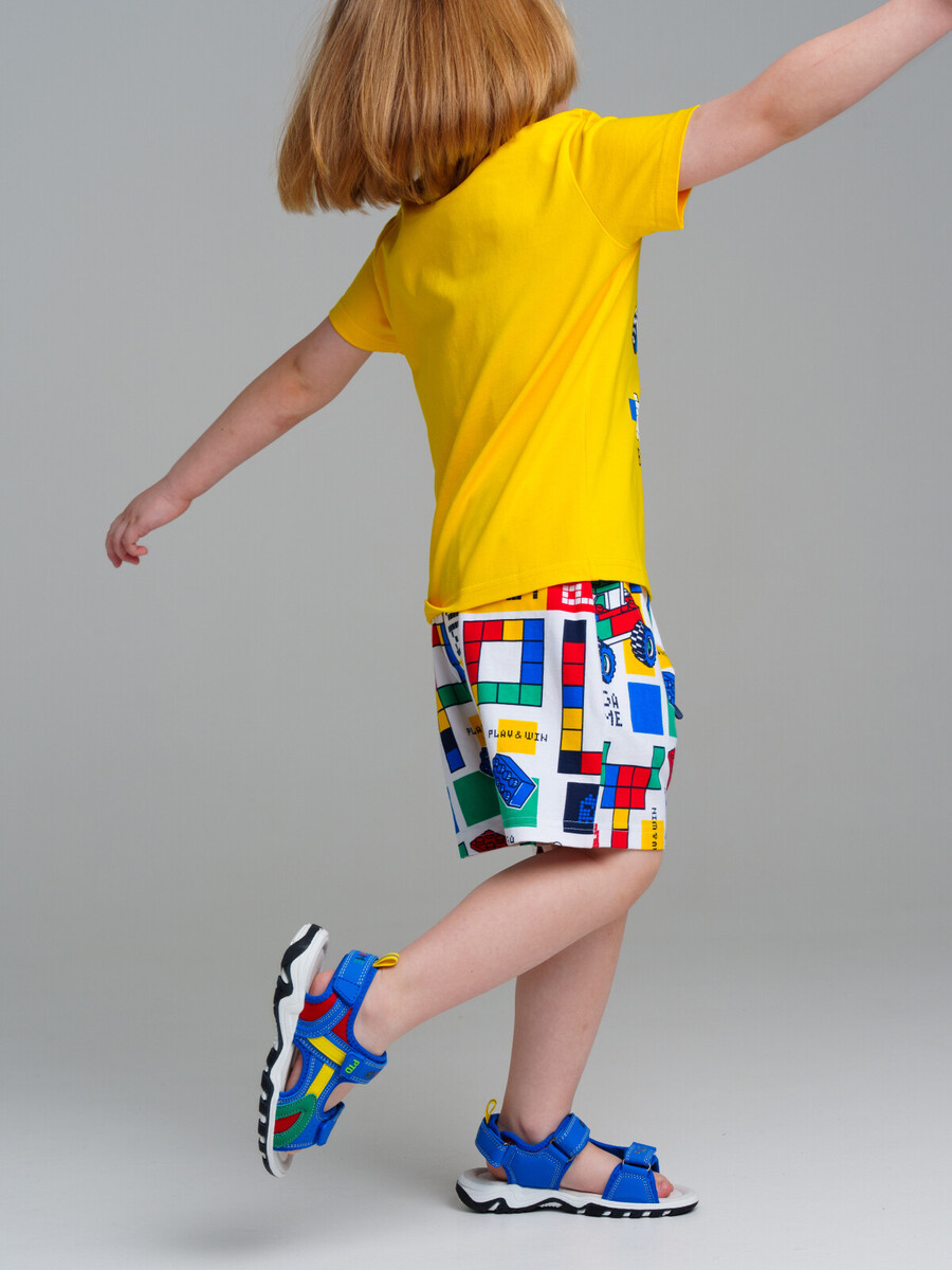Комплект трикотажный фуфайка футболка шорты пояс PLAYTODAY, размер рост 98 см, цвет желтый 09747113 - фото 3