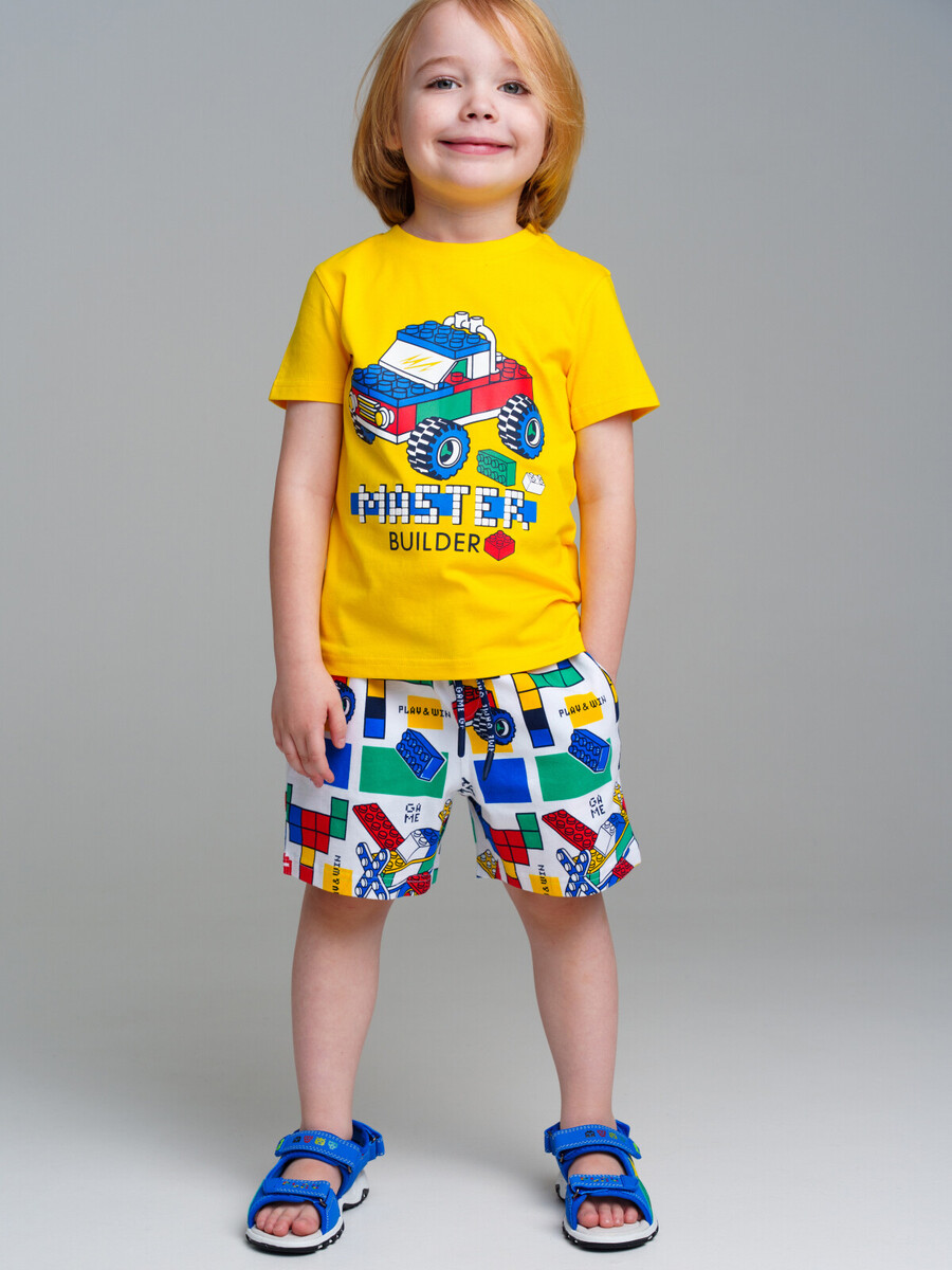 Комплект трикотажный фуфайка футболка шорты пояс PLAYTODAY, размер рост 98 см, цвет желтый 09747113 - фото 2