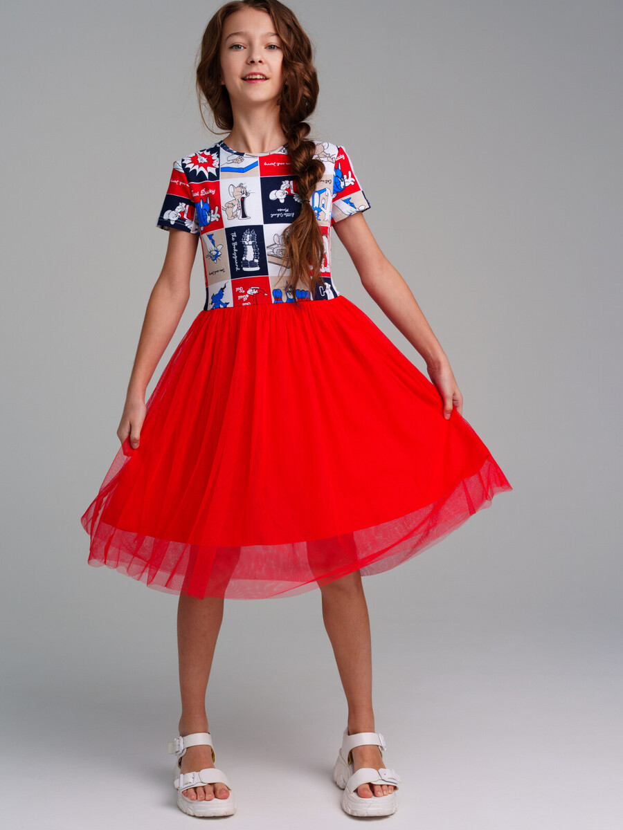 Платье трикотажное PLAYTODAY, размер рост 128 см, цвет красный