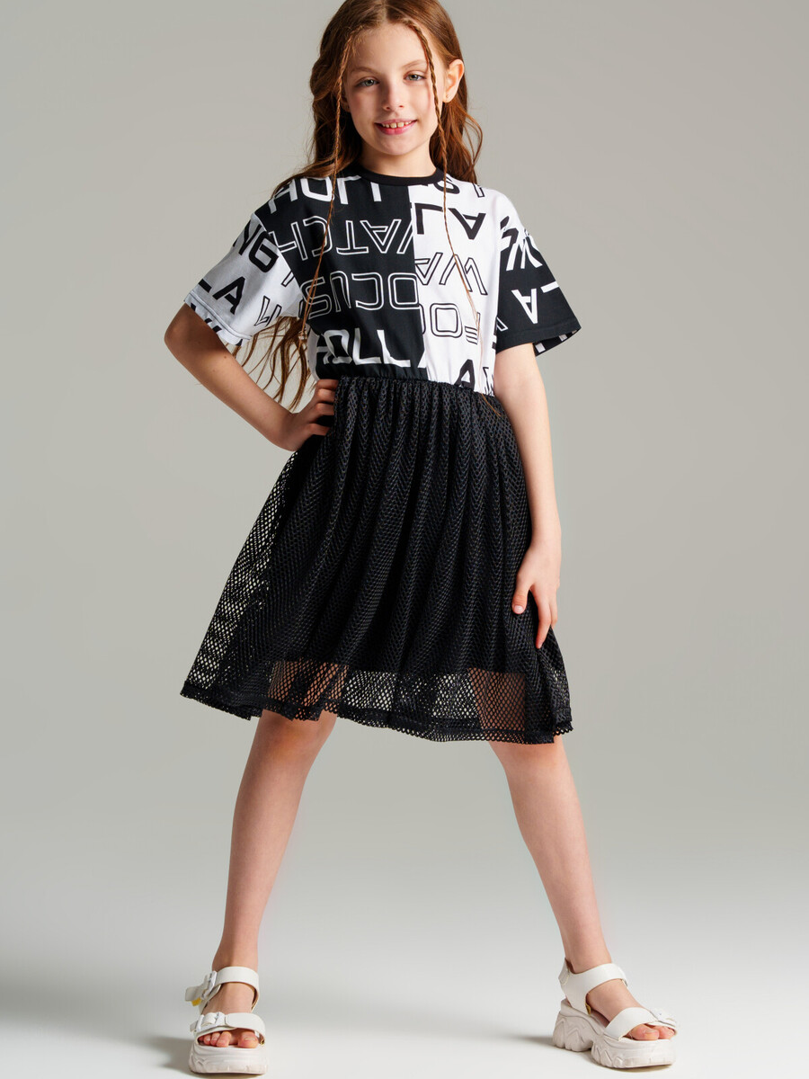 Платье трикотажное PLAYTODAY, размер рост 128 см, цвет черный