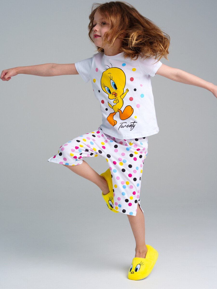 Комплект трикотажный фуфайка футболка брюки пижама пояс PLAYTODAY, размер рост 98 см, цвет белый 09748579 - фото 3