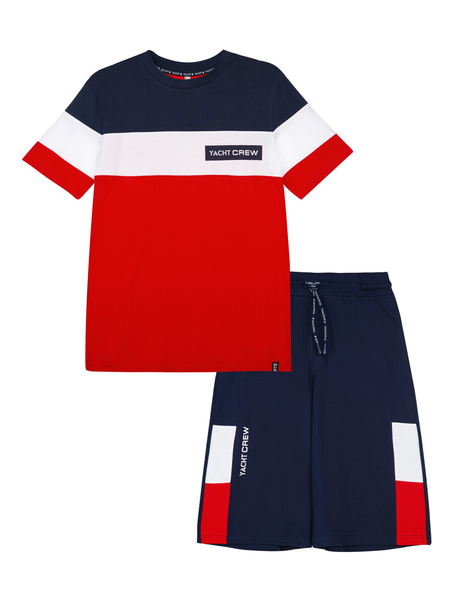 Комплект трикотажный фуфайка футболка шорты пояс PLAYTODAY, размер 48, цвет красный 09904961 - фото 1