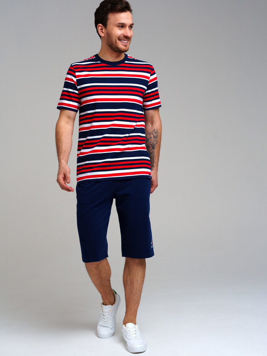 Комплект трикотажный фуфайка футболка шорты пояс PLAYTODAY, размер 46, цвет синий 09904962 - фото 3