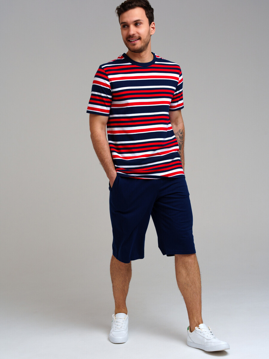 Комплект трикотажный фуфайка футболка шорты пояс PLAYTODAY, размер 46, цвет синий 09904962 - фото 1