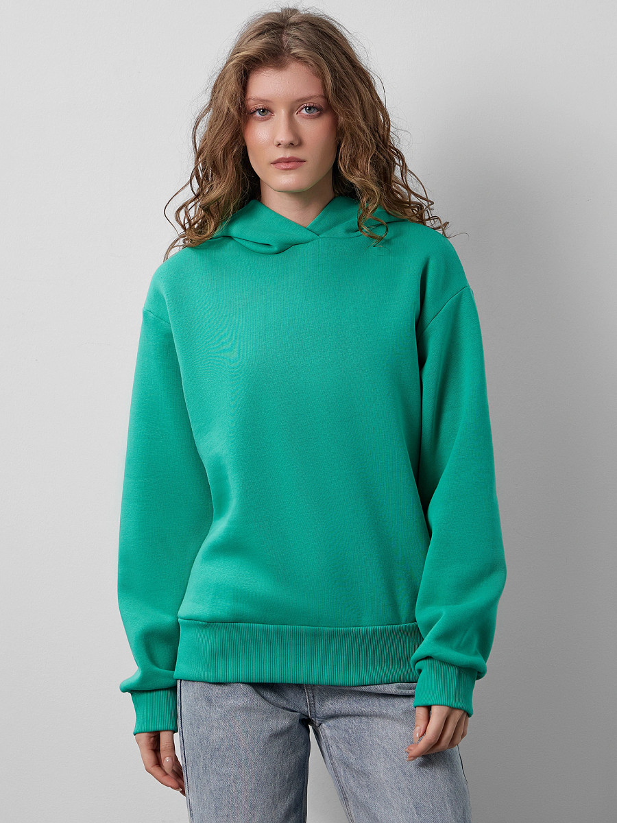 

Теплое худи женское зеленое с капюшоном, Зеленый;зеленый топаз