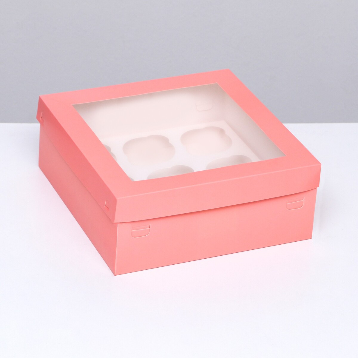 Упаковка под 9 капкейков с окном, розовая, 25 х 25 х 10 см UPAK LAND, цвет розовый
