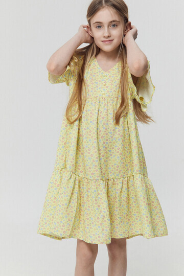 Платье для девочек желтое с цветами
