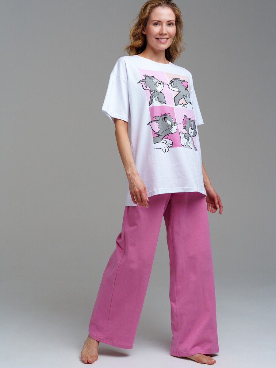 Комплект трикотажный фуфайка футболка брюки пижама классического пояс пижама футболка брюки