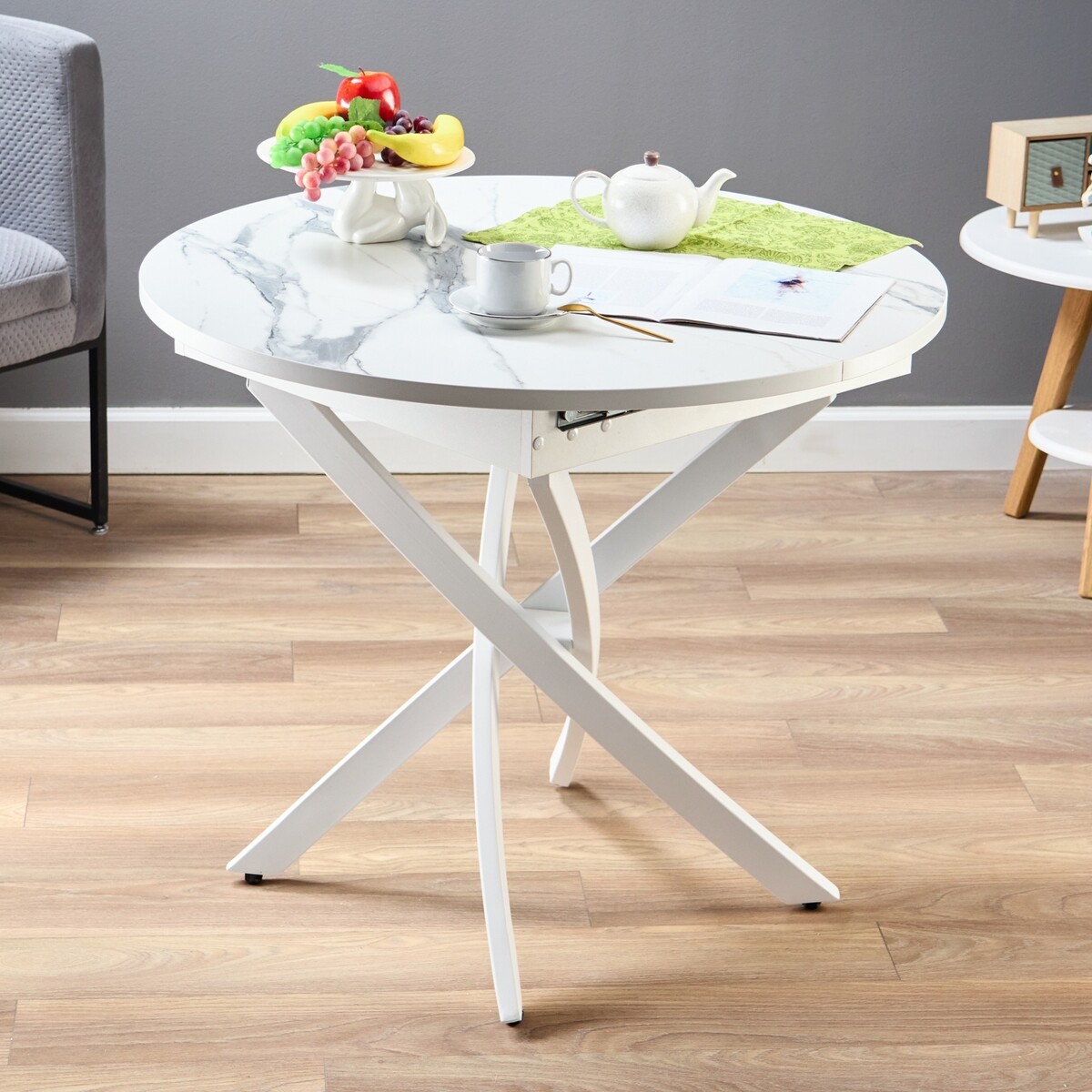 

Стол обеденный на одной ножке раздвиж норд, 90(122)х90х79, лдсп 22мм/пластик,мрамор белый