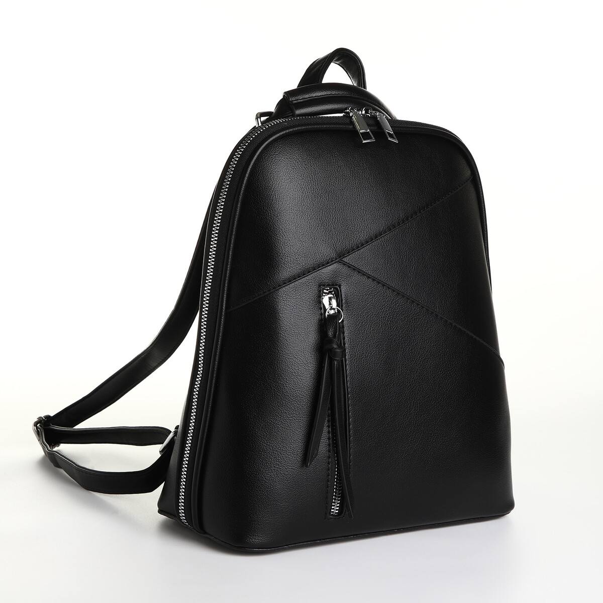 Рюкзак городской из искусственной кожи на молнии, цвет черный