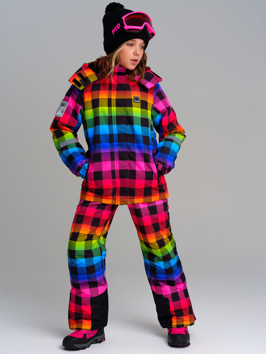 Комплект куртка брюки капюшон подтяжки ролик PLAYTODAY, размер рост 128 см, цвет разноцветный