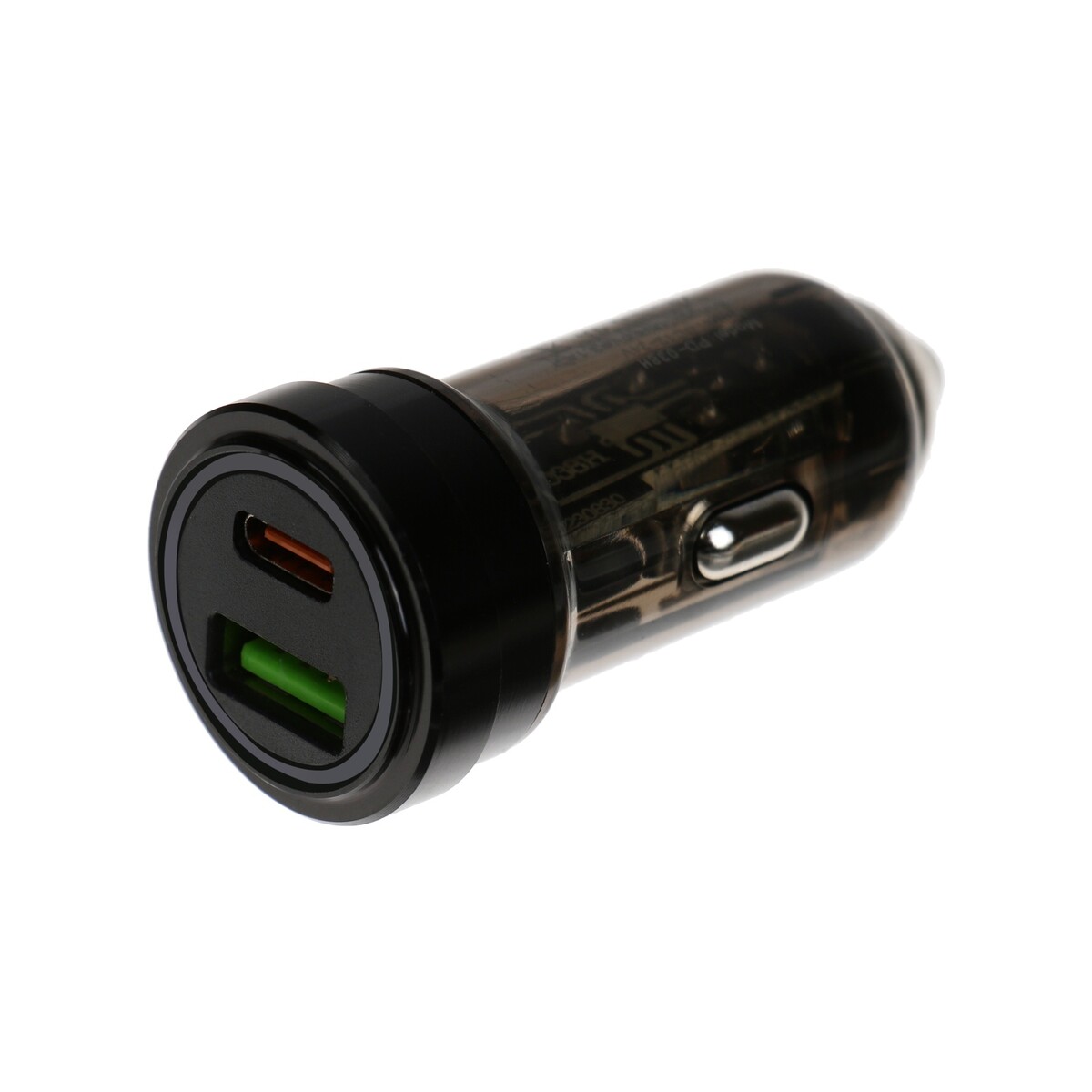 Автомобильное зарядное устройство ar-ca01, usb, type-c, pd, 20 w, прозрачное, черное автомобильное зарядное устройство borasco 2usb 2 4a дата кабель 8pin 2а 1м черное