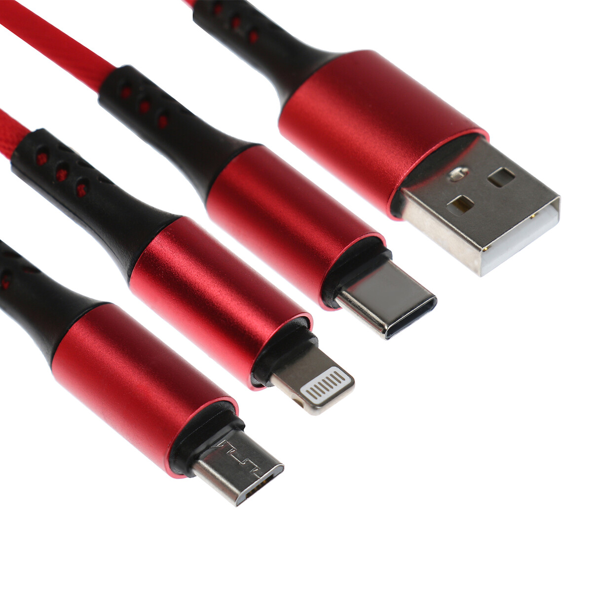 Кабель брелок 3 в 1, microusb/type-c/lightning - usb, 2.4 а, красный кабель 3 в 1 byz bl 699 usb microusb lightning type c 3 1 а 1 2 м серебристый