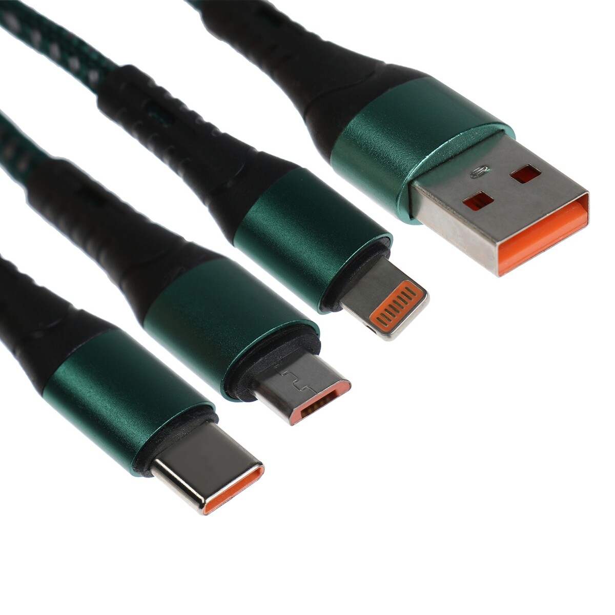 Кабель 3 в 1, microusb/type-c/lightning - usb, 3 а, 1.25 метра,зеленый xiaomi кабель mi cable type c to lightning 1 м