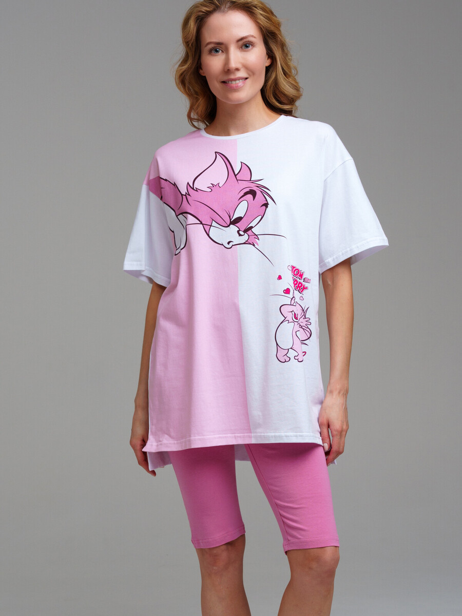 Комплект трикотажный фуфайка футболка бриджи пижама брюки классического пояс малиновые сны пижама женская ten брюки и рубашка