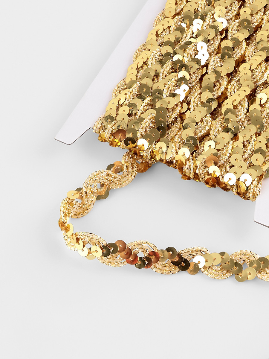 

Тесьма декоративная с пайетками, 15 мм, 9.1±0.5 м, цвет золотой, Золотистый