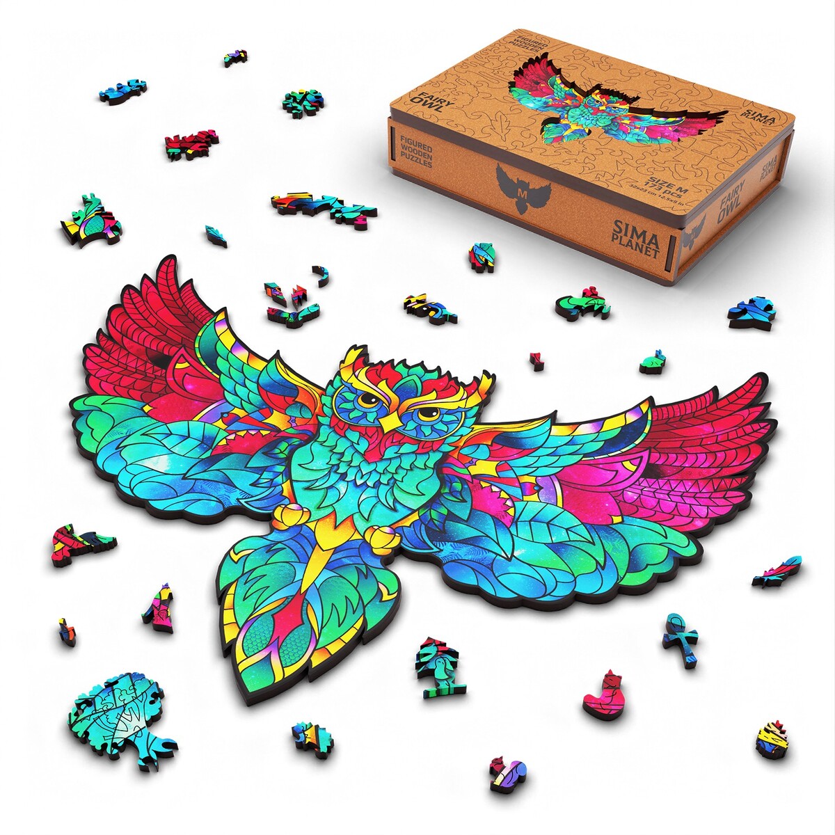 Пазл фигурный деревянный fairy owl, размер 32х23 см, 173 детали развивающая игрушка конструктор деревянный alatoys городок окрашенный 23 детали