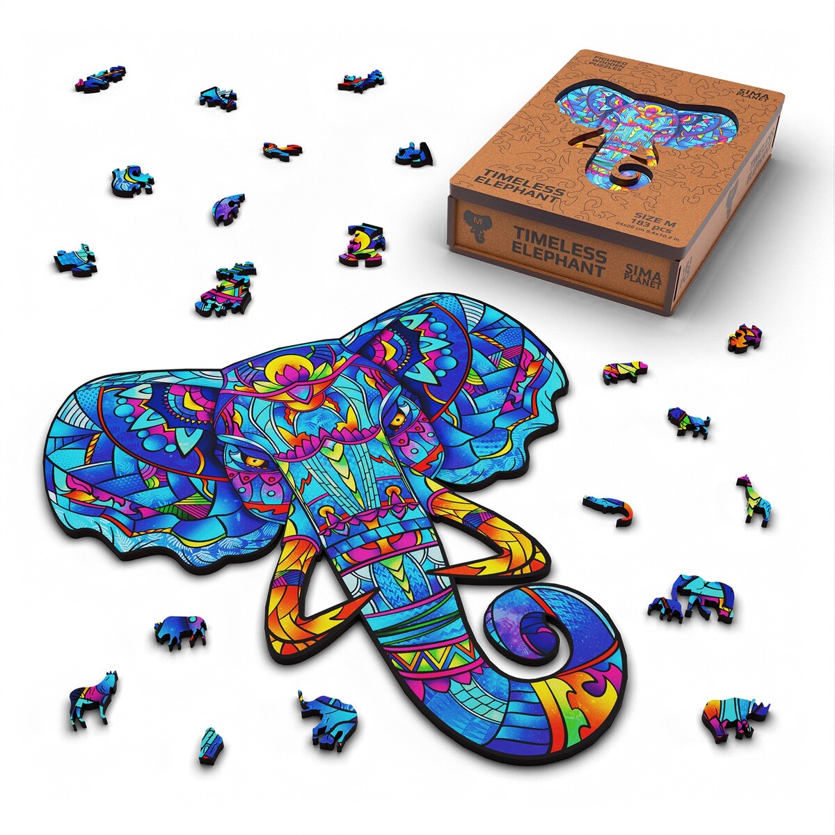 Пазл фигурный деревянный timeless elephant, размер 24х26 см, 183 детали развивающая игрушка конструктор деревянный alatoys городок окрашенный 23 детали