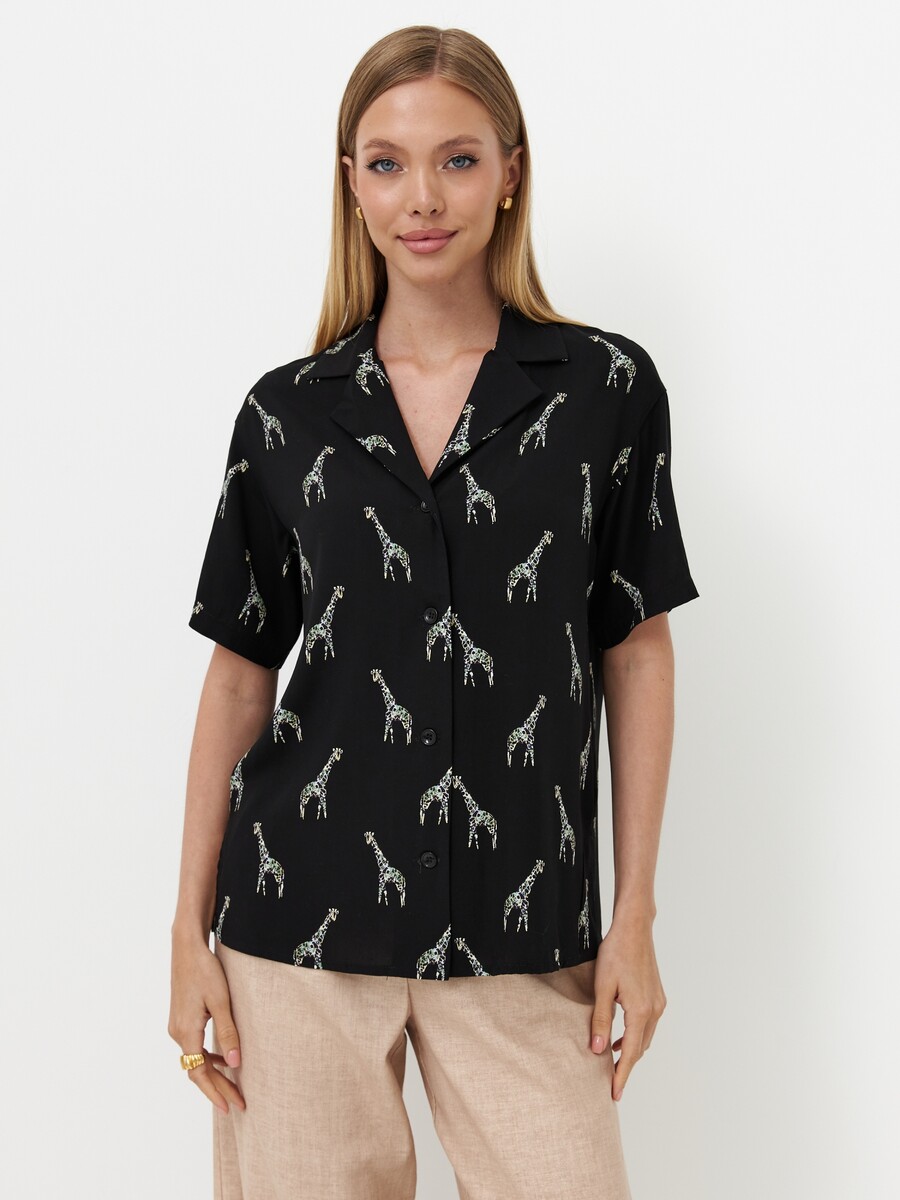 Блуза рубашка LONA, размер 42, цвет черный/жираф 010092024 - фото 1