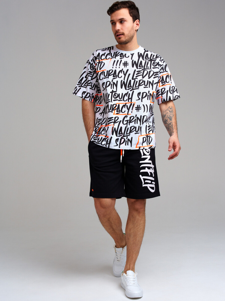 Комплект трикотажный фуфайка футболка шорты пояс PLAYTODAY, размер 46, цвет черный
