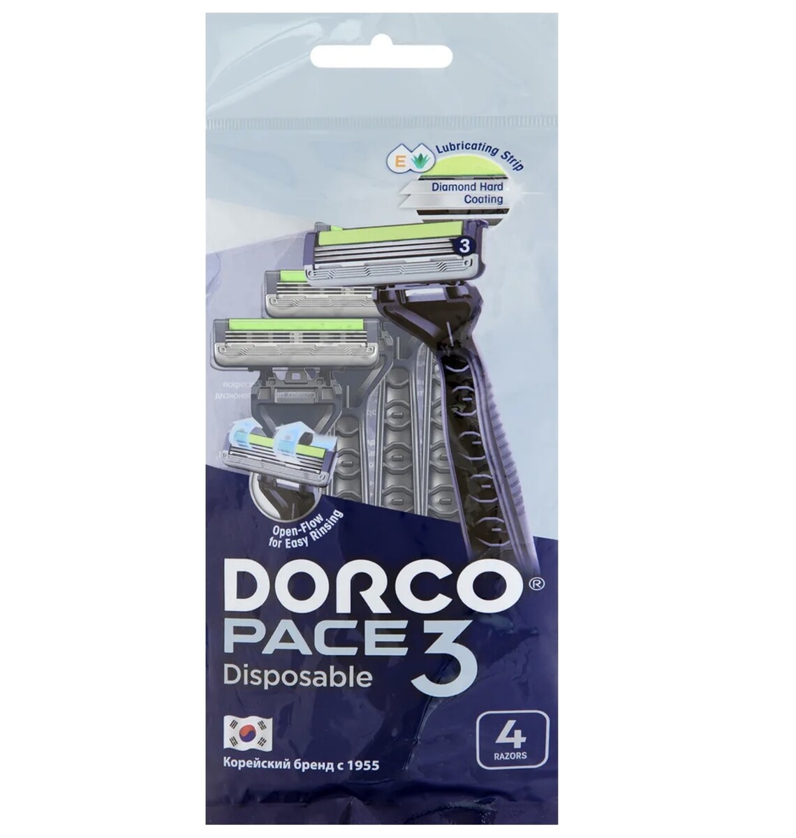Dorco pace3 однораз.станок 4шт. плав.голв, с 3лезвиями увл.полоса new (ю.корея) dorco pace7 4 s сменные кассеты с 7лезвиями ю корея