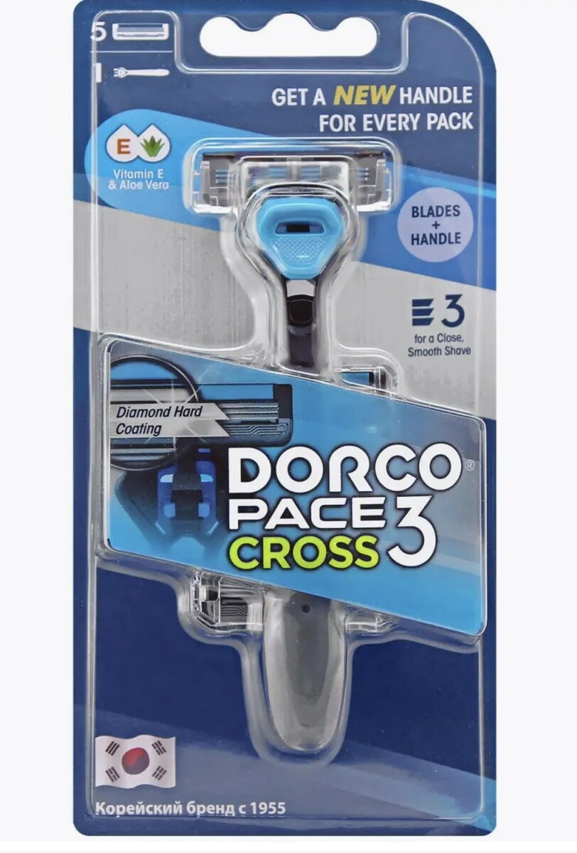 Dorco pace3 cross (станок+5's) система с 3лезвиями (ю.корея) сноубутсы nordman cross на затяжке серый темно серый зеленый 20