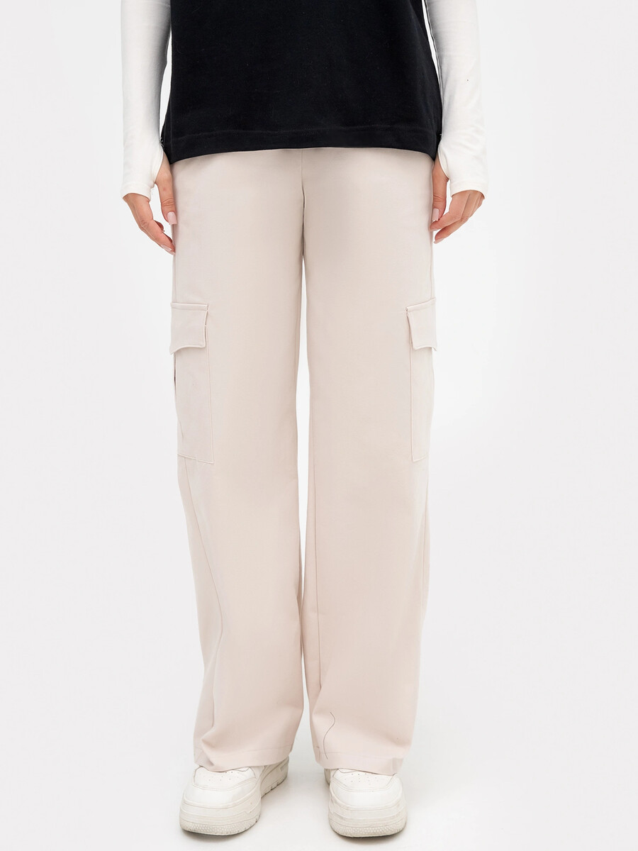 Свободные брюки карго молочного цвета с тесьмой в поясе брюки женские карго в бежевом е