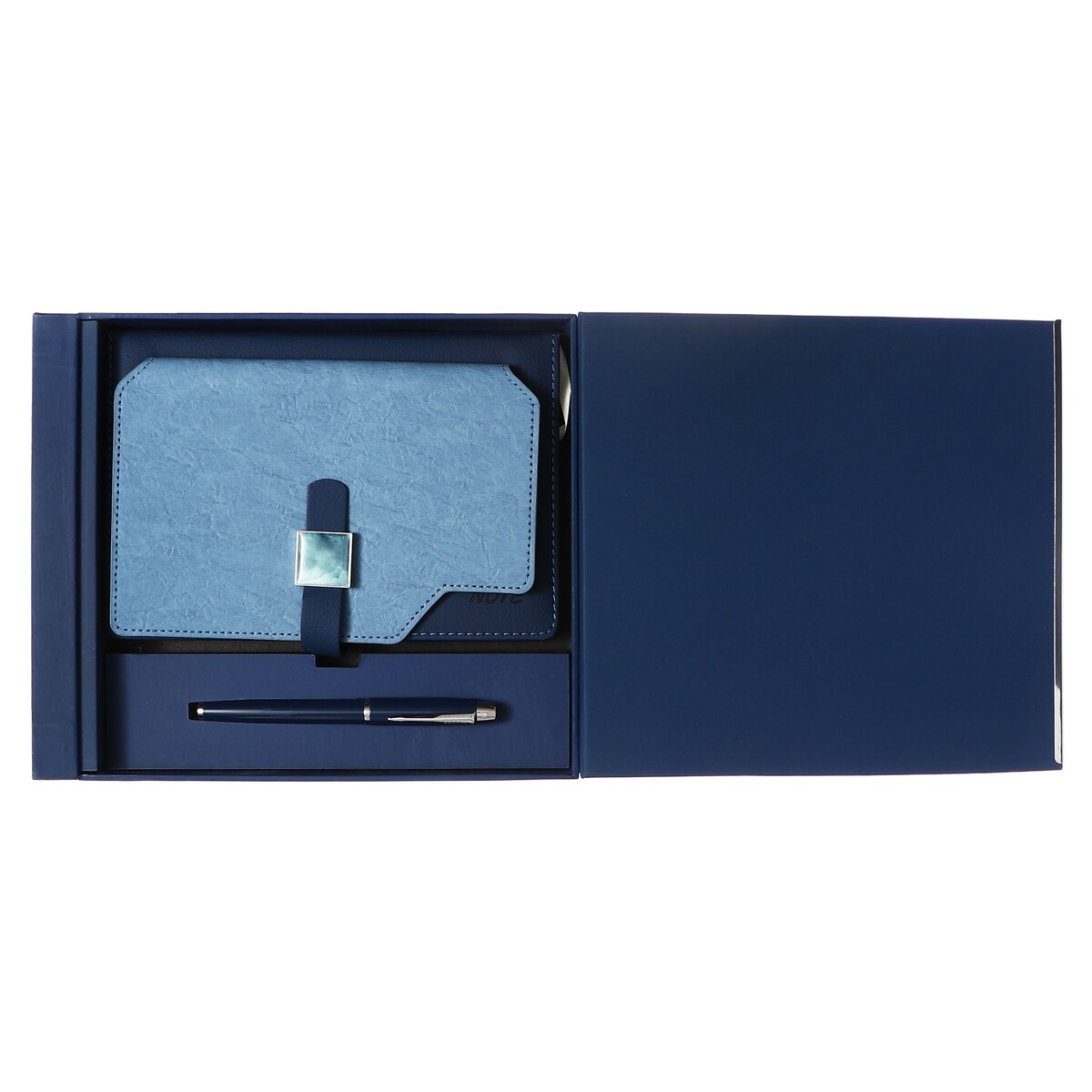 Органайзер на кольцах а6+, 80 листов, кожзам, c хлястиком, линия, с ручкой, в подарочной коробке, синий