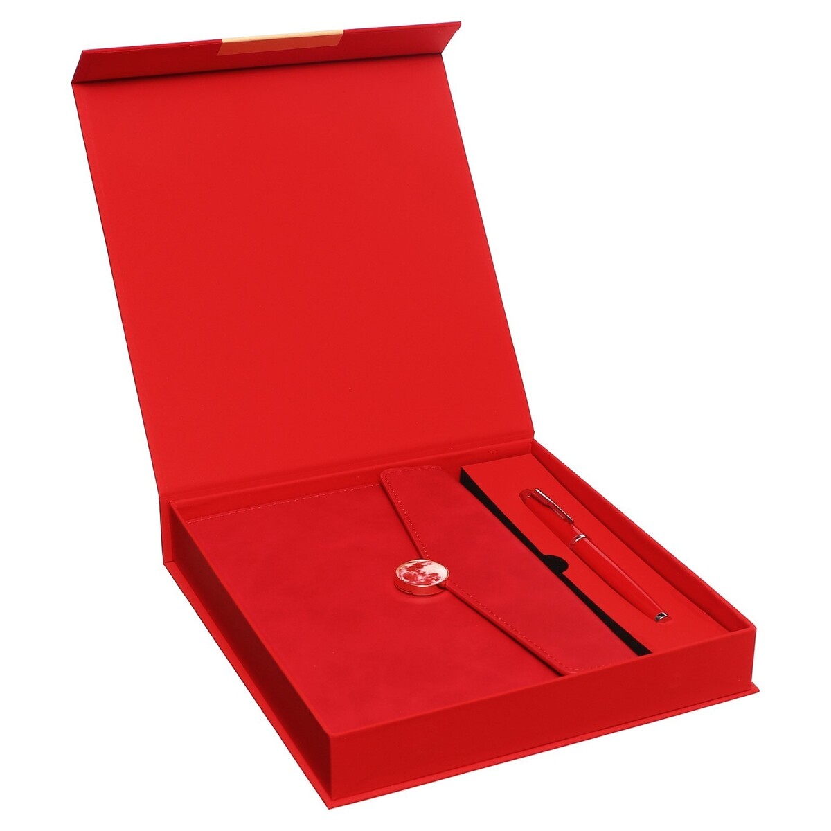 Органайзер на кольцах а6+, 80 листов, кожзам, c клапаном, линия, с ручкой, в подарочной коробке, красный