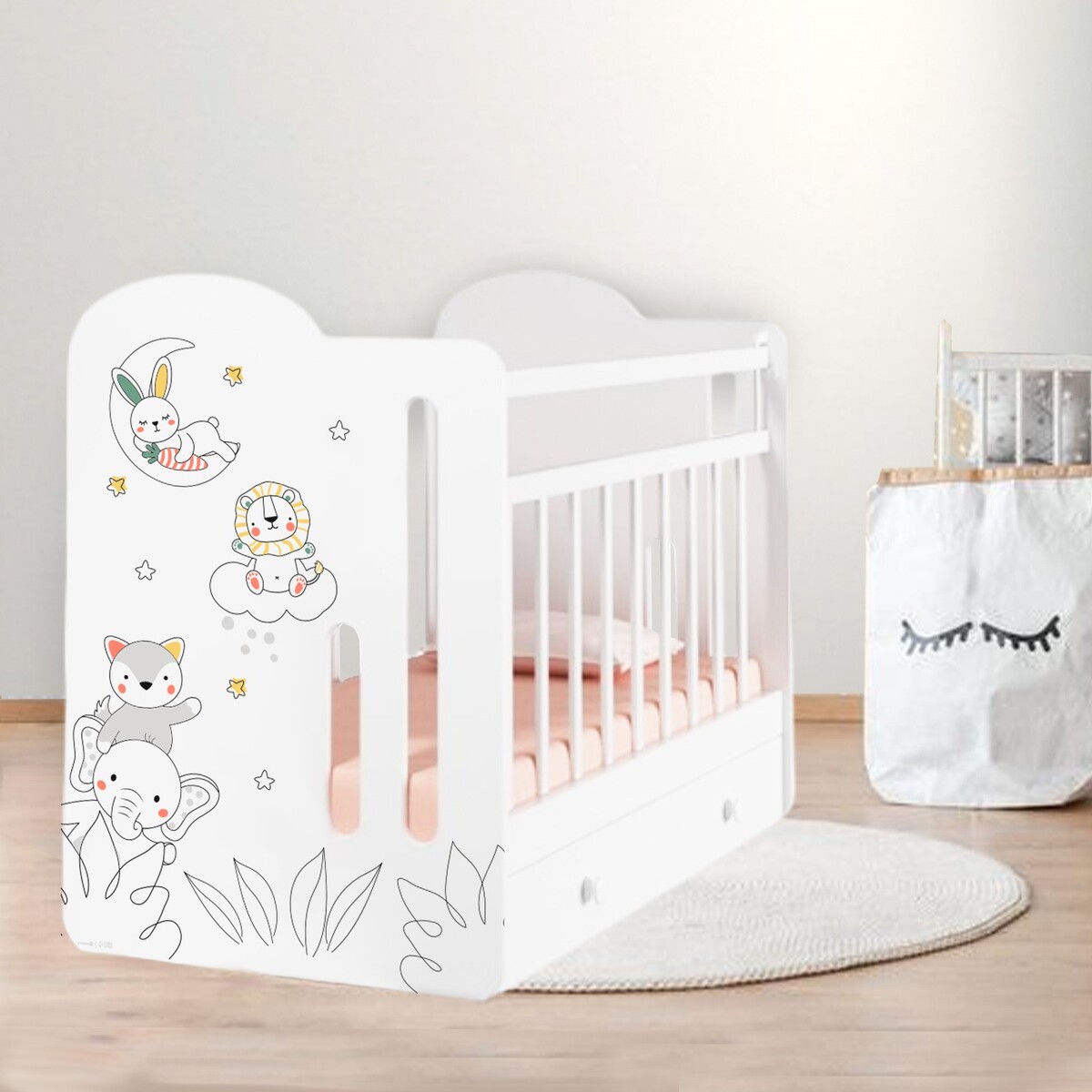 

Кровать детская с маятником и ящиком 1200х600 baby time, крошка я (белый)